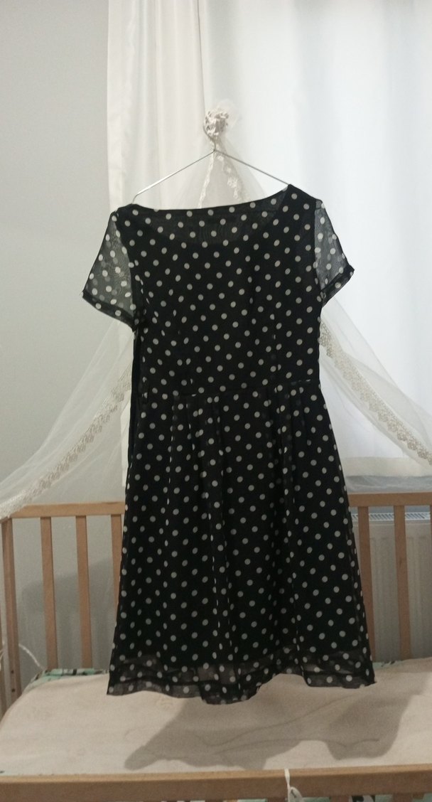 Siyah Puantiyeli Midi Vintage Elbise - Görsel 4