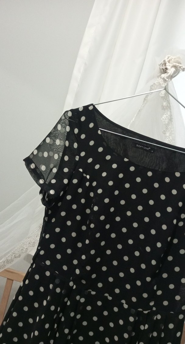 Siyah Puantiyeli Midi Vintage Elbise - Görsel 3