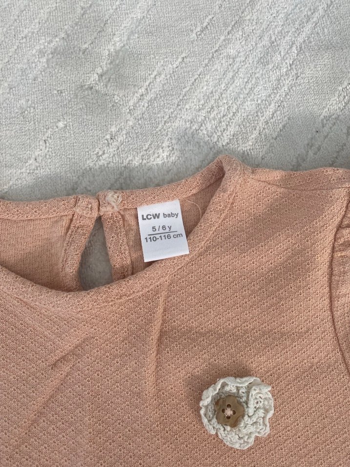 Kız Çocuk Bej Kısa Kollu Basic Tişört - Görsel 2