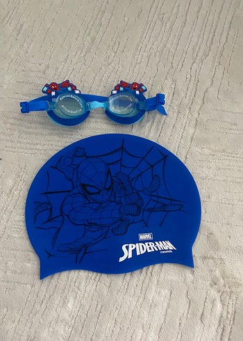 Spiderman Temalı Mavi Yüzücü Gözlüğü ve Bone