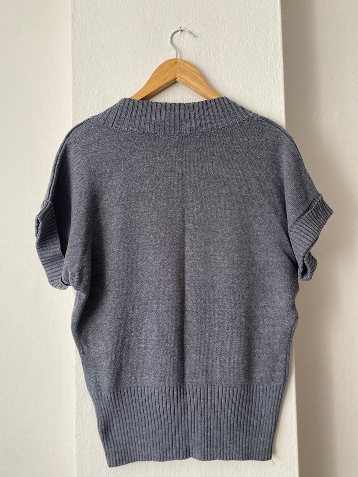 Gri Örgü Kadın Kısa Kollu Kazak - Görsel 2