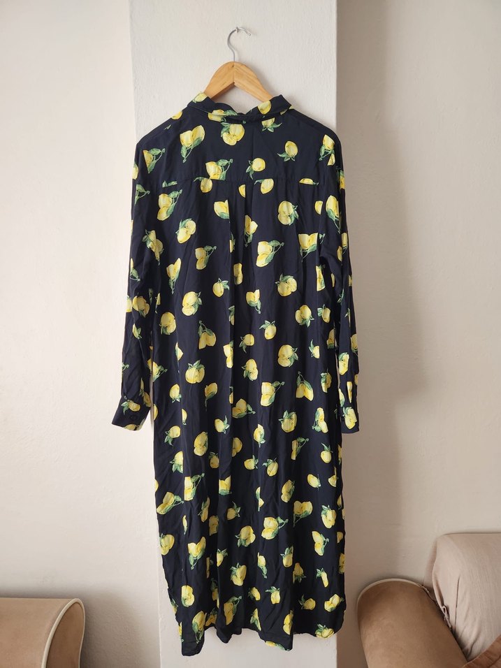 Sarı Limon Desenli Siyah Uzun Kollu Salaş Tunik/Elbise - Görsel 2