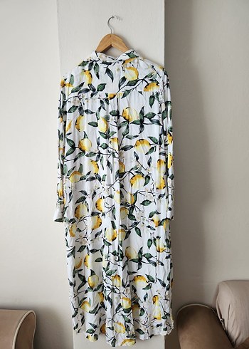 LC Waikiki Sarı Limon Desenli Beyaz Uzun Kollu Salaş Tunik/Elbise