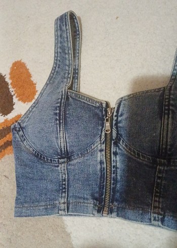 s Beden Fermuarlı Denim Straplez Büstiyer