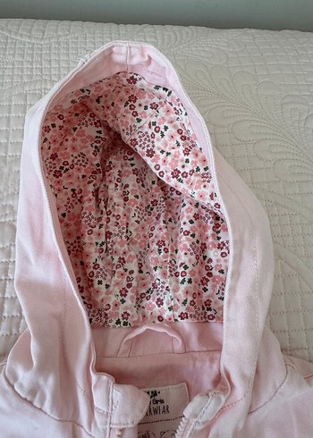 12-18 Ay Beden pembe Renk Düğmeli Kapüşonlu Pembe Kız Çocuk parka