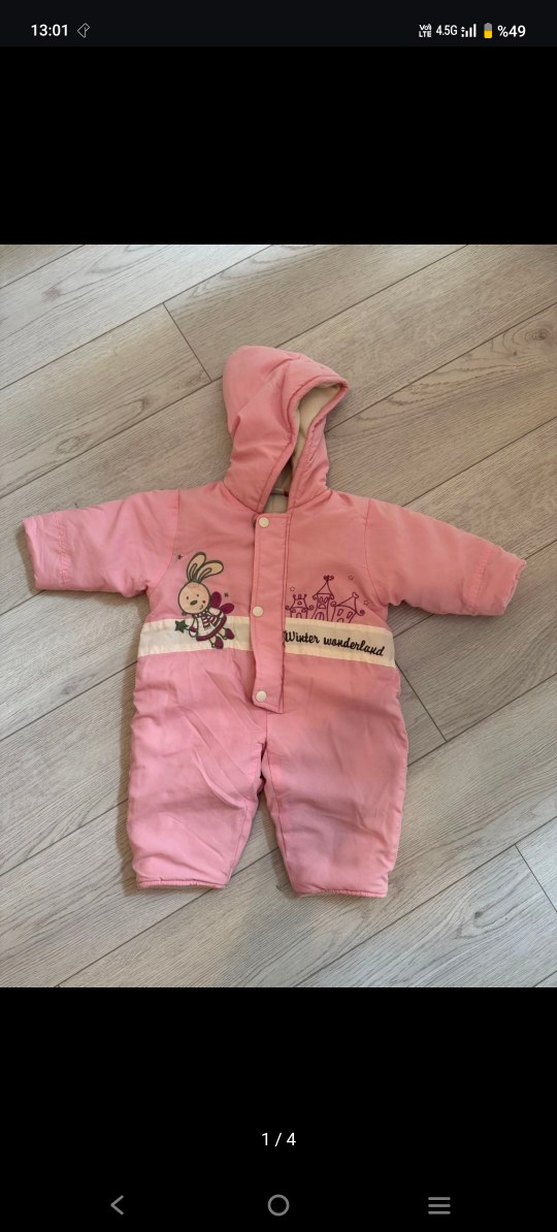 Kapüşonlu Pembe Bebek Tulumu - Görsel 2