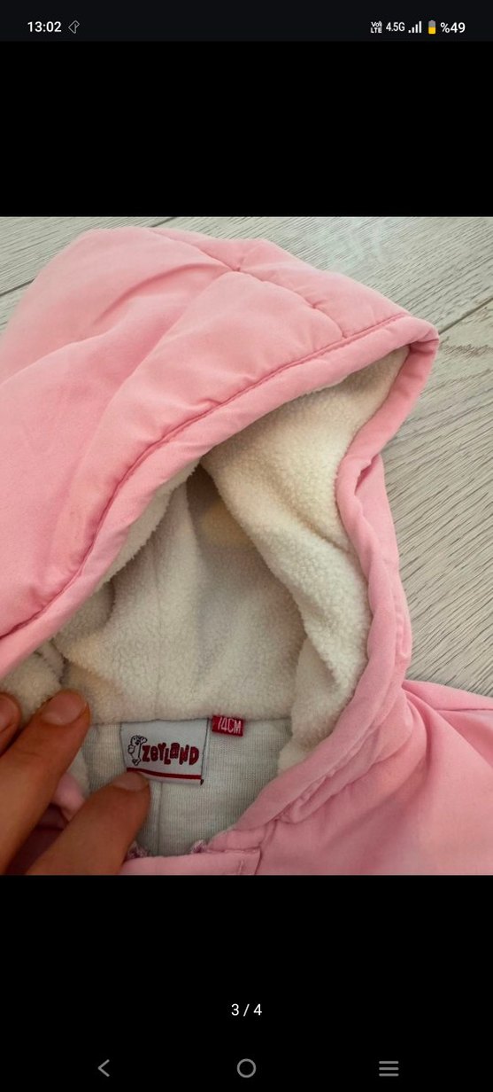 Kapüşonlu Pembe Bebek Tulumu - Görsel 4