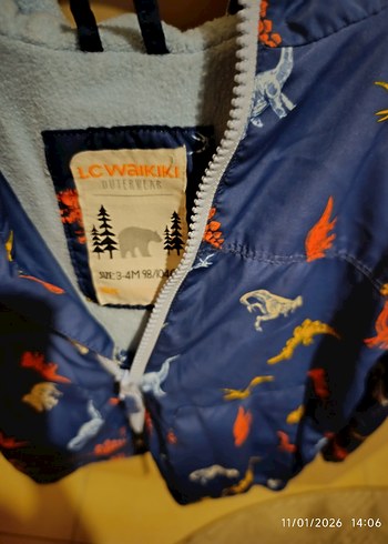 Kapüşonlu Baskılı Mavi Erkek Çocuk Yağmurluk - Görsel 2