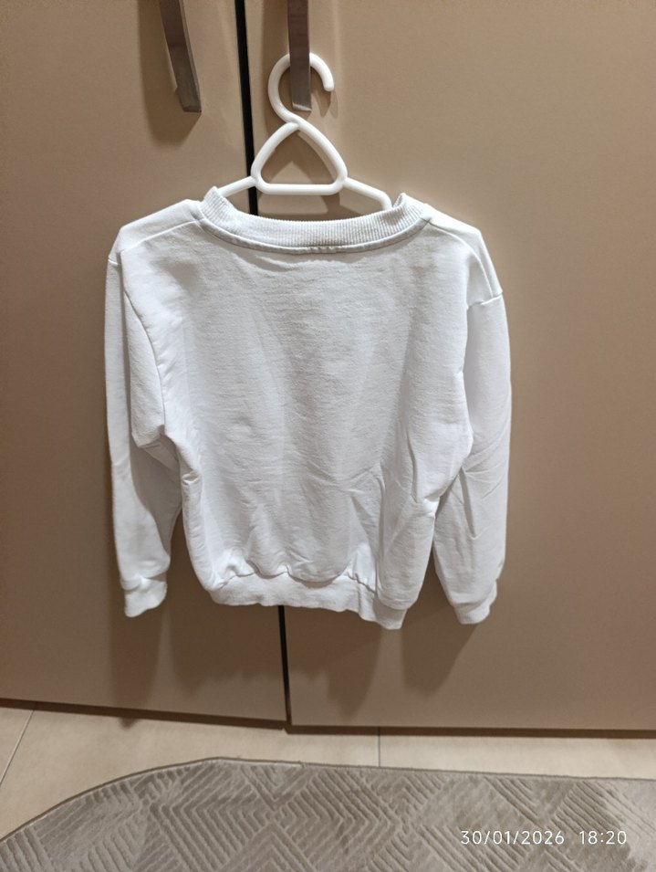 Beyaz Baskılı Kız Sweatshirt - Görsel 2