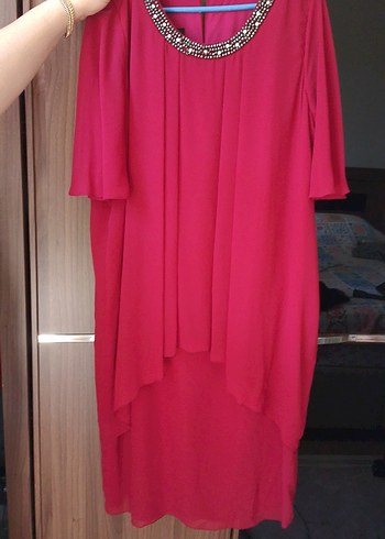 Pembe Drapeli Midi Abiye Elbise