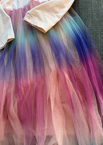 Kız Çocuk Unicorn Uzun Kollu Renkli Elbise - Görsel 4