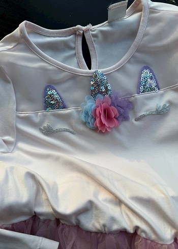 Kız Çocuk Unicorn Uzun Kollu Renkli Elbise - Görsel 2