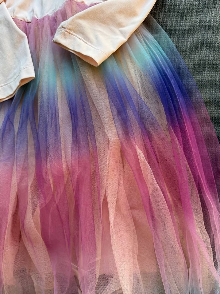 Kız Çocuk Unicorn Uzun Kollu Renkli Elbise - Görsel 4