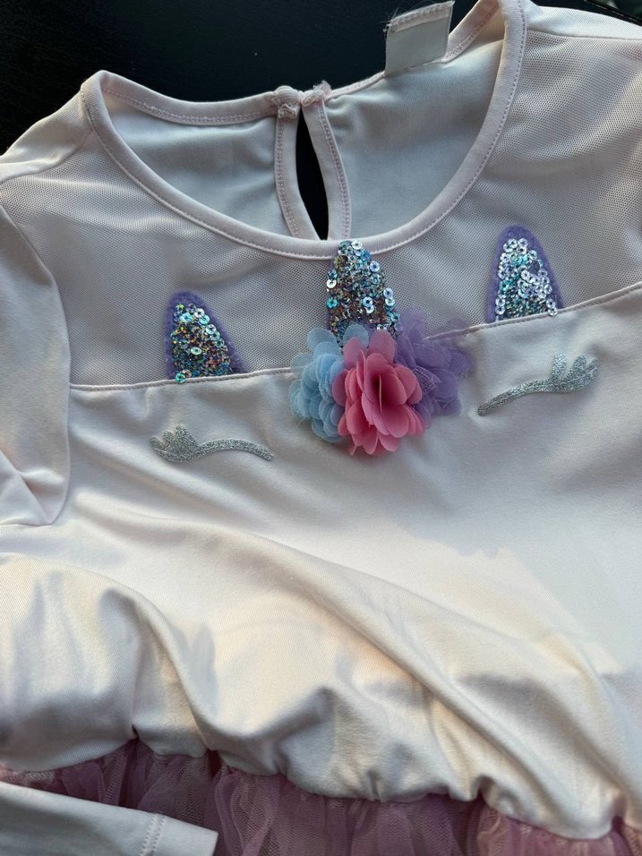 Kız Çocuk Unicorn Uzun Kollu Renkli Elbise - Görsel 2