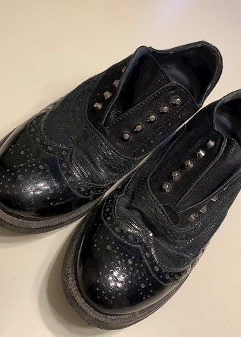 Siyah Deri  Gotik Kadın Oxford Ayakkabı - Görsel 6