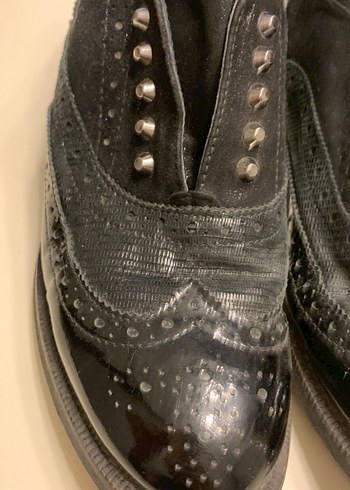 Siyah Deri  Gotik Kadın Oxford Ayakkabı - Görsel 7