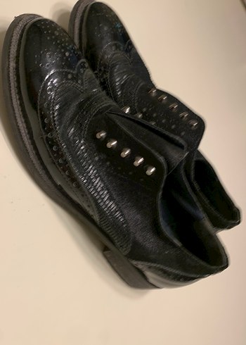 Siyah Deri  Gotik Kadın Oxford Ayakkabı - Görsel 2