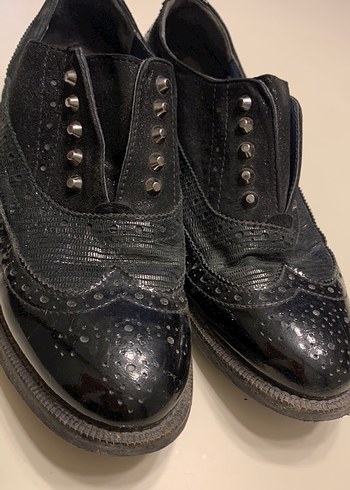 Siyah Deri  Gotik Kadın Oxford Ayakkabı - Görsel 8