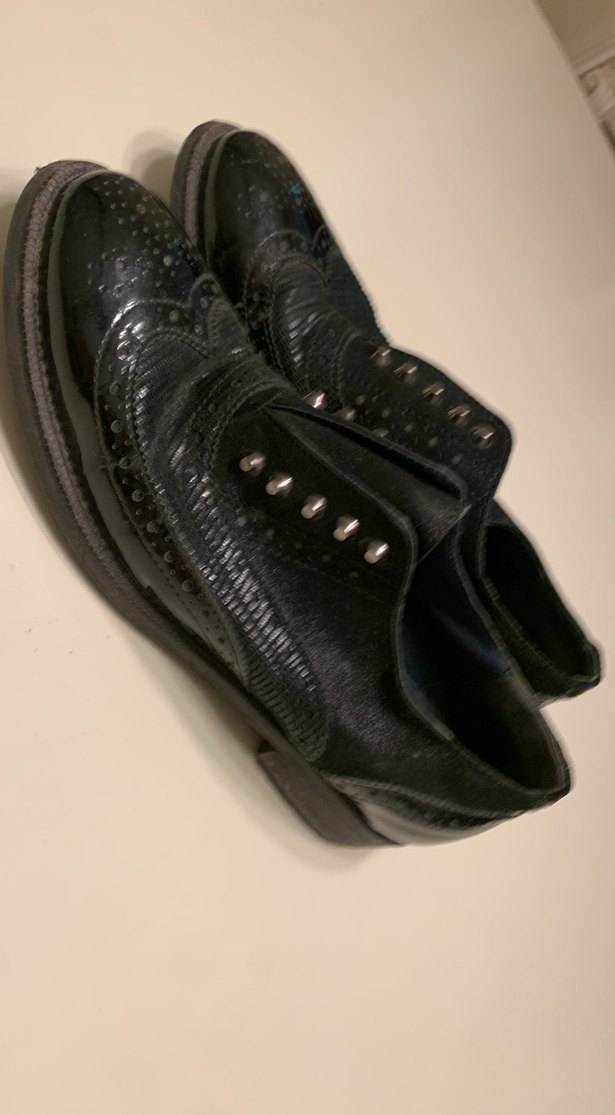 Siyah Deri  Gotik Kadın Oxford Ayakkabı - Görsel 2