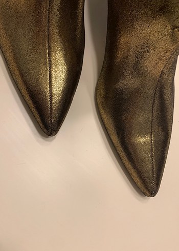 Altın Renkli Deri Stiletto Şık Hiç Kullanılmamış Zara Kadın Bot - Görsel 10