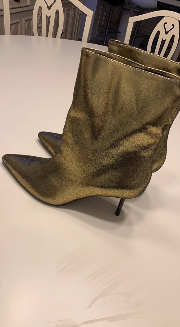 Altın Renkli Deri Stiletto Şık Hiç Kullanılmamış Zara Kadın Bot - Görsel 4