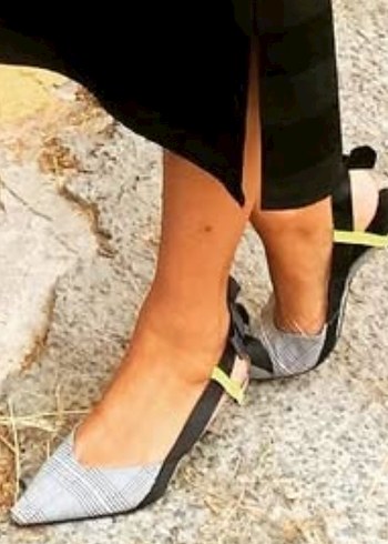 Sarı Bantlı Gri Yılan Desenli Stiletto - Görsel 2