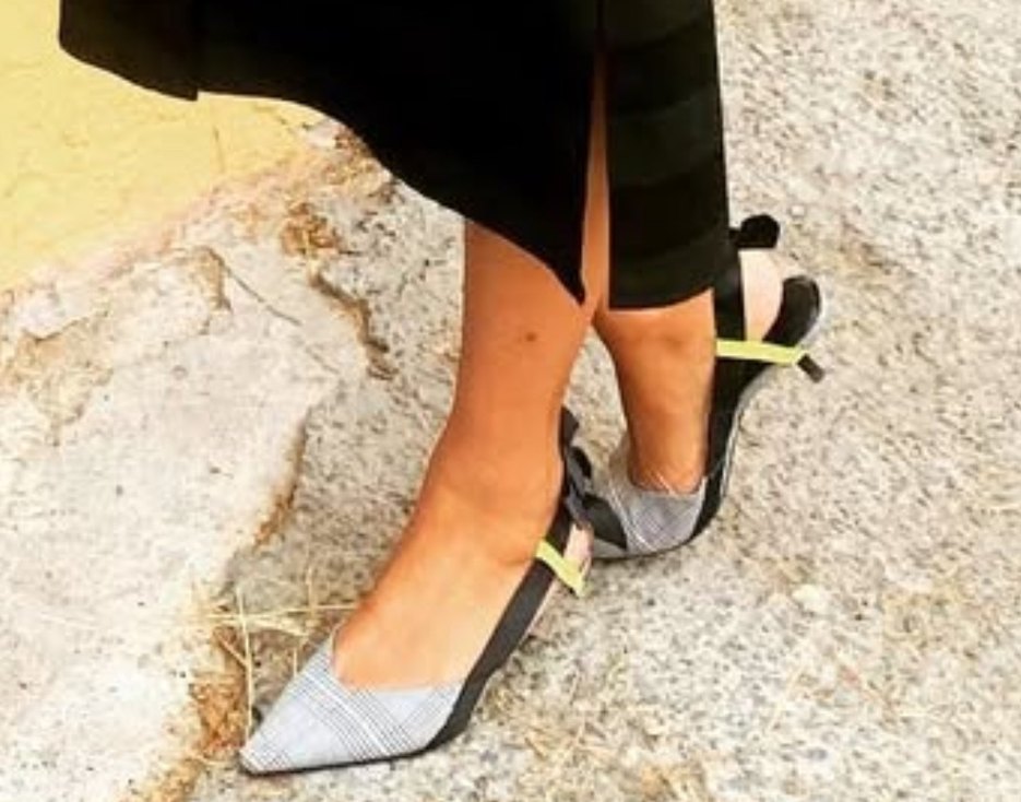 Sarı Bantlı Gri Yılan Desenli Stiletto - Görsel 2