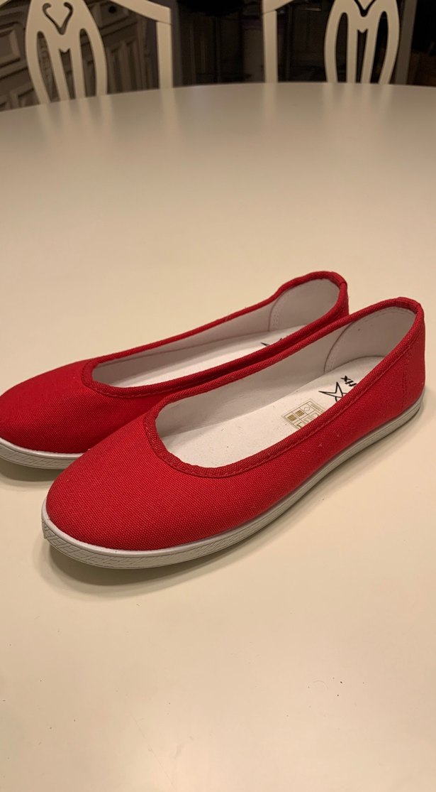 Kırmızı Düz Taban Kadın Günlük Ayakkabı Babet - Görsel 5