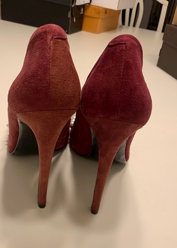 Bordo Süet İnci İşlemeli Topuklu Stiletto - Görsel 4