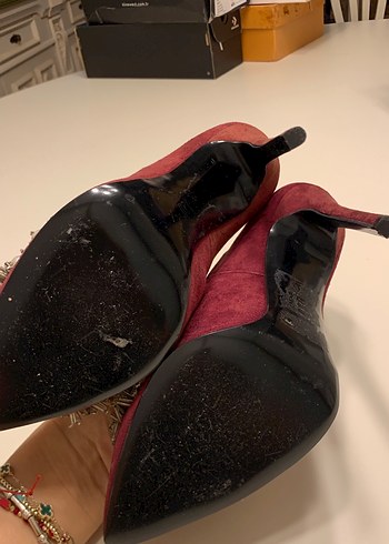 Bordo Süet İnci İşlemeli Topuklu Stiletto - Görsel 8