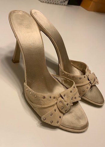 Bej Süet Stiletto Topuklu Kadın Abiye Ayakkabı - Görsel 2