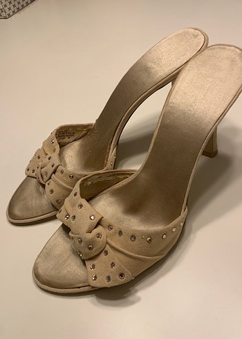 Bej Süet Stiletto Topuklu Kadın Abiye Ayakkabı - Görsel 6