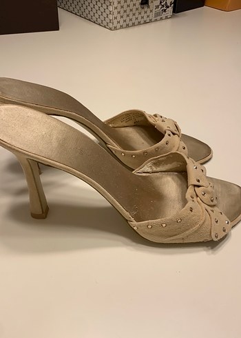 Bej Süet Stiletto Topuklu Kadın Abiye Ayakkabı - Görsel 3