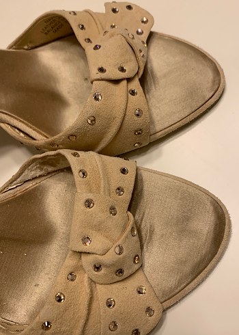 Bej Süet Stiletto Topuklu Kadın Abiye Ayakkabı - Görsel 9