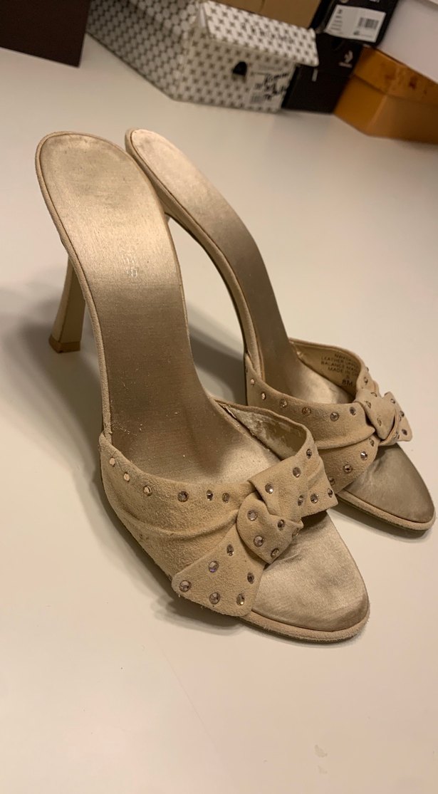 Bej Süet Stiletto Topuklu Kadın Abiye Ayakkabı - Görsel 2