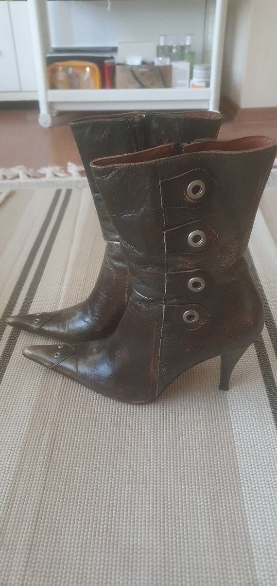 kahverengi deri eskitme detaylı deri bot - Görsel 2