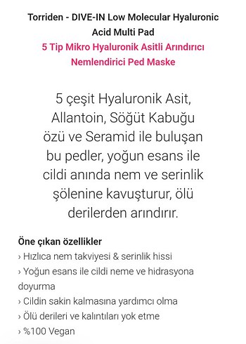Missha Torriden DIVE IN Çok Fonksiyonlu Nemlendirici Ped