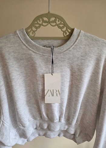 Zara gri basic crop sweatshirt - Görsel 6