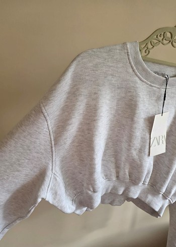 Zara gri basic crop sweatshirt - Görsel 7