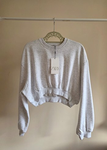 Zara gri basic crop sweatshirt - Görsel 4