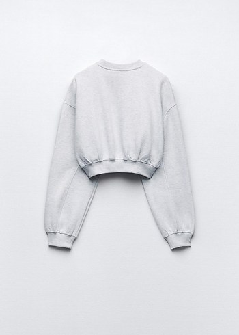 Zara gri basic crop sweatshirt - Görsel 2