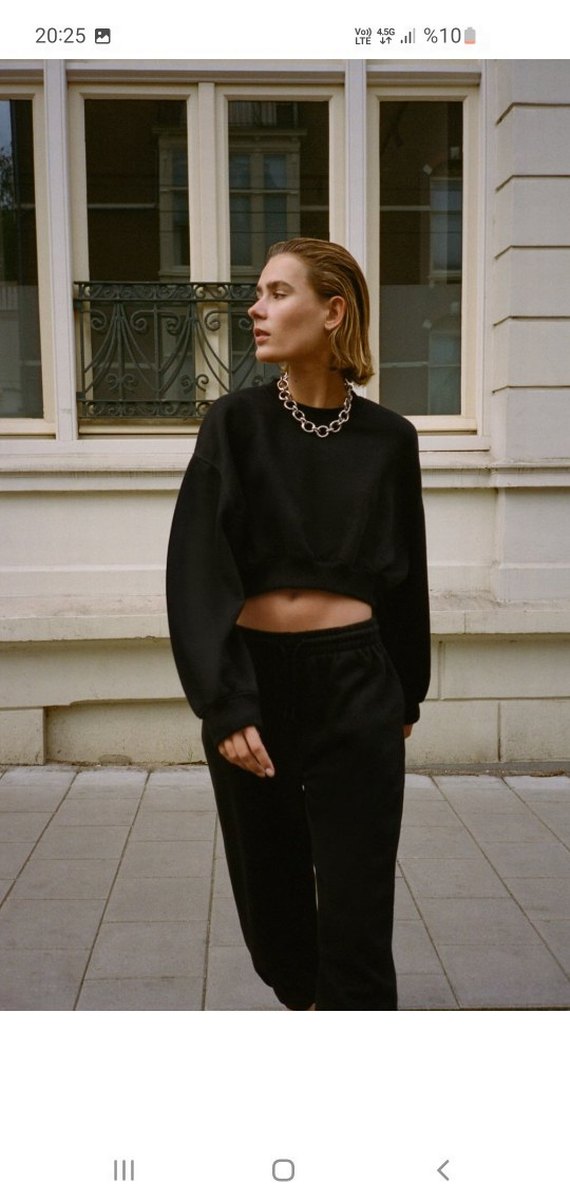 Zara gri basic crop sweatshirt - Görsel 3