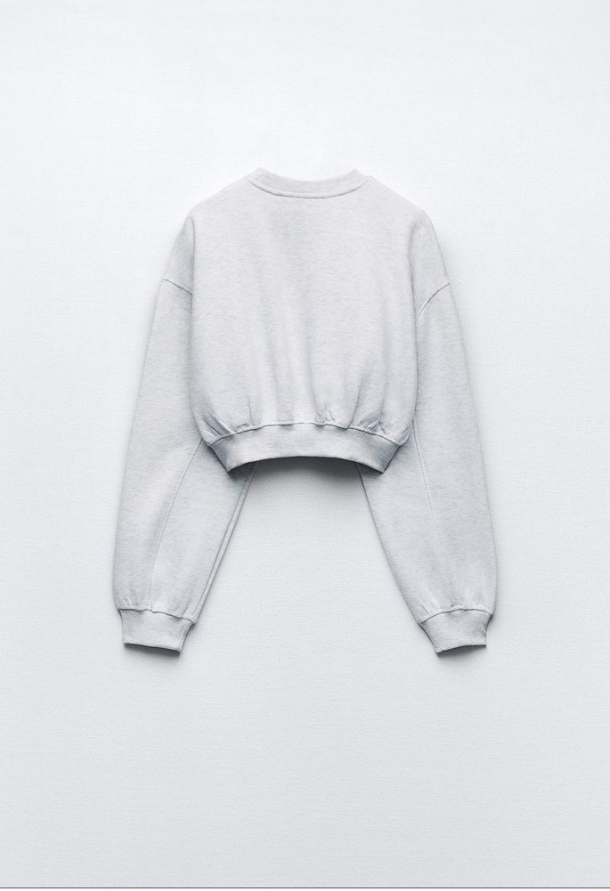 Zara gri basic crop sweatshirt - Görsel 2