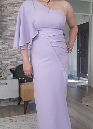 Lila tek omuz abiye elbise