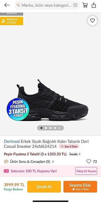 derimod erkek sıfır spor ayakkabı