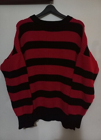 y2k emo grunge kurt cobain kırmızı siyah çizgili oversize kazak