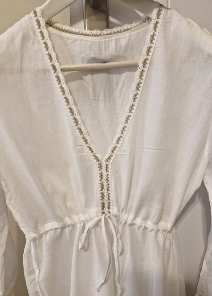 Beyaz yepyeni tiril tiril plaj elbisesi - Görsel 2