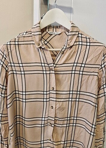 s Beden camel Renk Cool rahat ve şık Burberry desenli Stradivarius gömlek