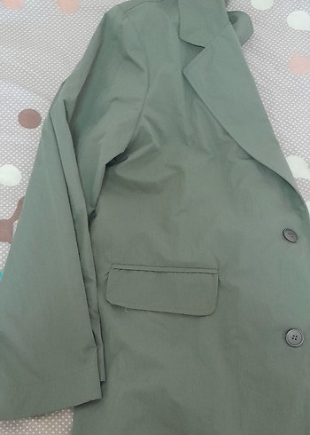 40 Beden Kadın Haki Midi Keten Blazer Ceket