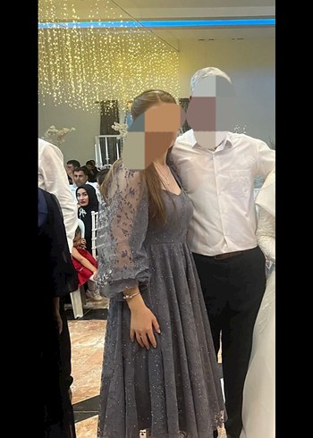 Bohem V Yaka Uzun Gri Elbise - Görsel 2